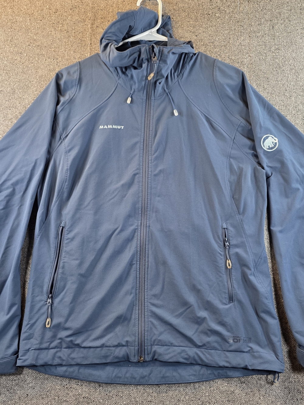 Mammut Men's Softech Blue Hooded Softshell Jacket Size M Full Zip Hiking